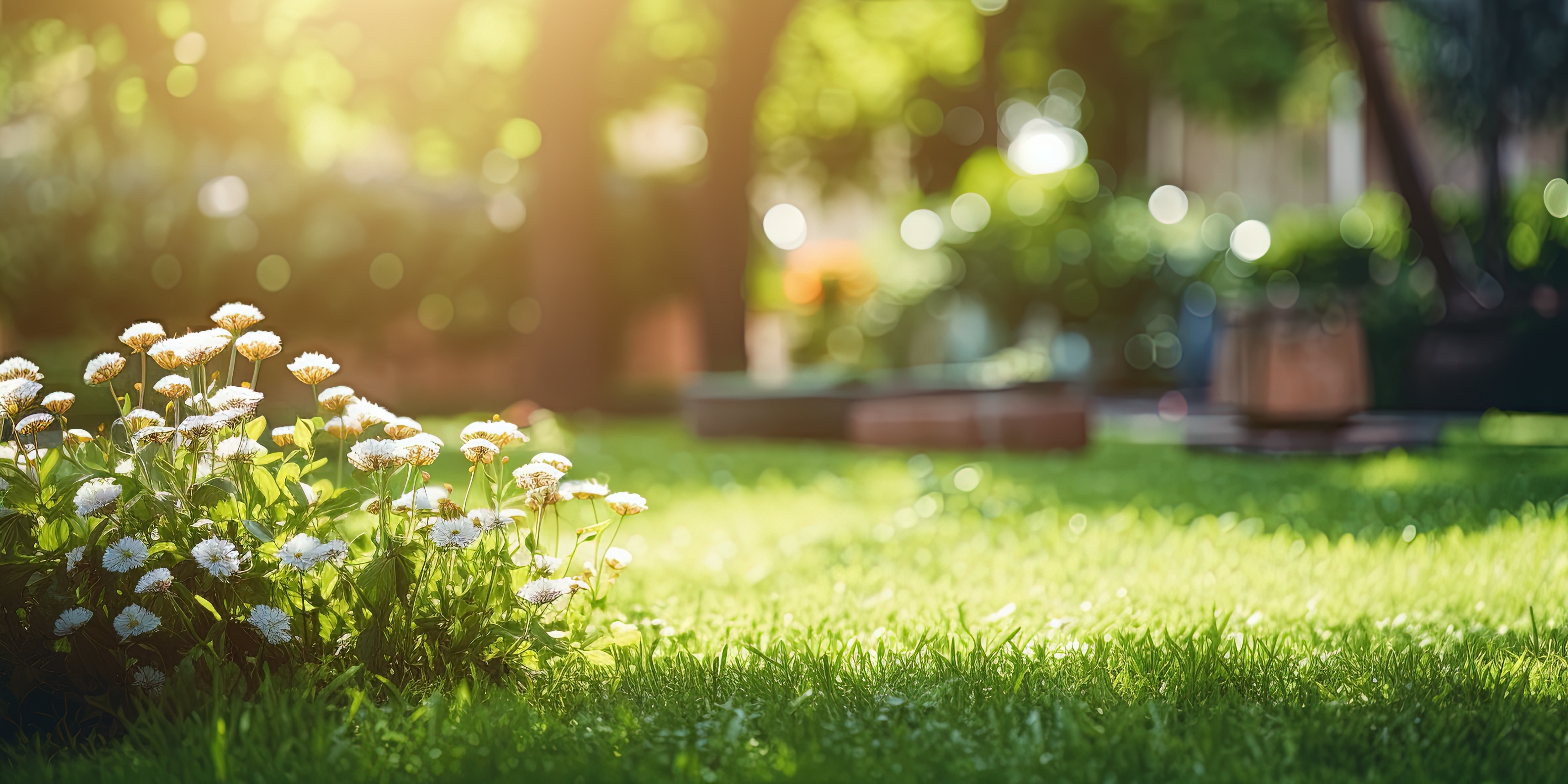 Generative AI, Beautiful summer private garden with many flowers and plants, nature landscape, english countryside cottage style	